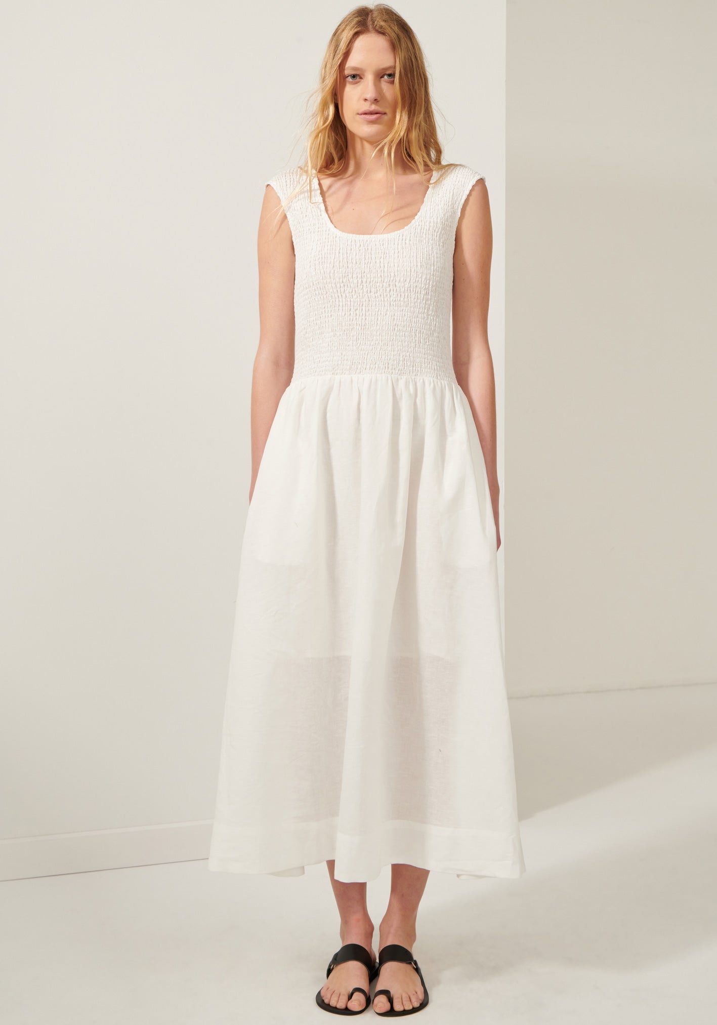Ivy Shirred Dress - White