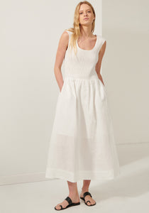 Ivy Shirred Dress - White