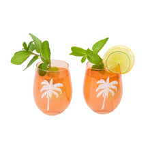 Load image into Gallery viewer, Cheers Stemless Glass Tumblers Desert Palms - Peachy Pink Set of 2
