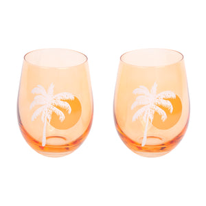 Cheers Stemless Glass Tumblers Desert Palms - Peachy Pink Set of 2