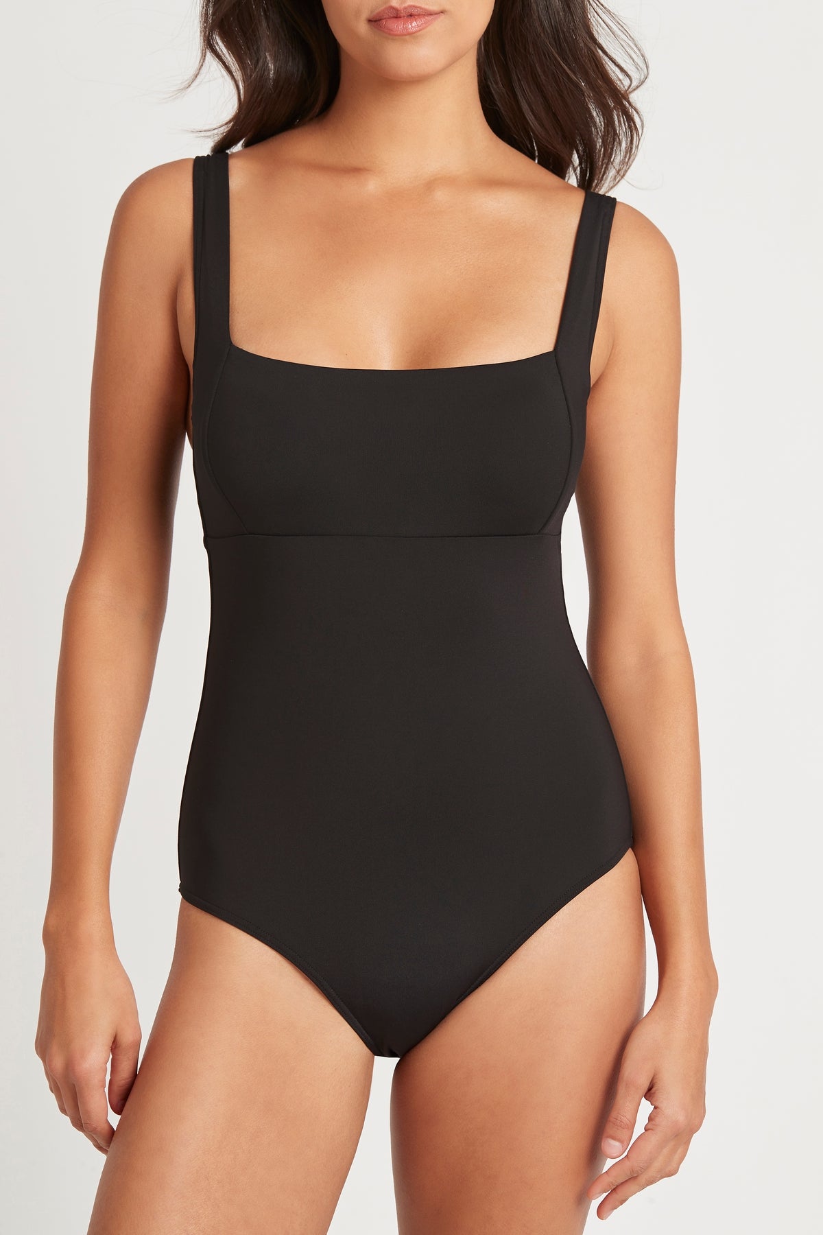 Black square neck one piece shop