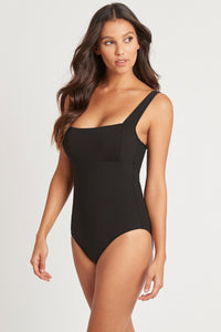 Square Neck One Piece in Black by Sea Level Swim Australia.