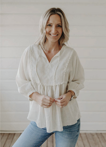 Rafia Linen Top | White