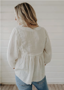 Rafia Linen Top | White