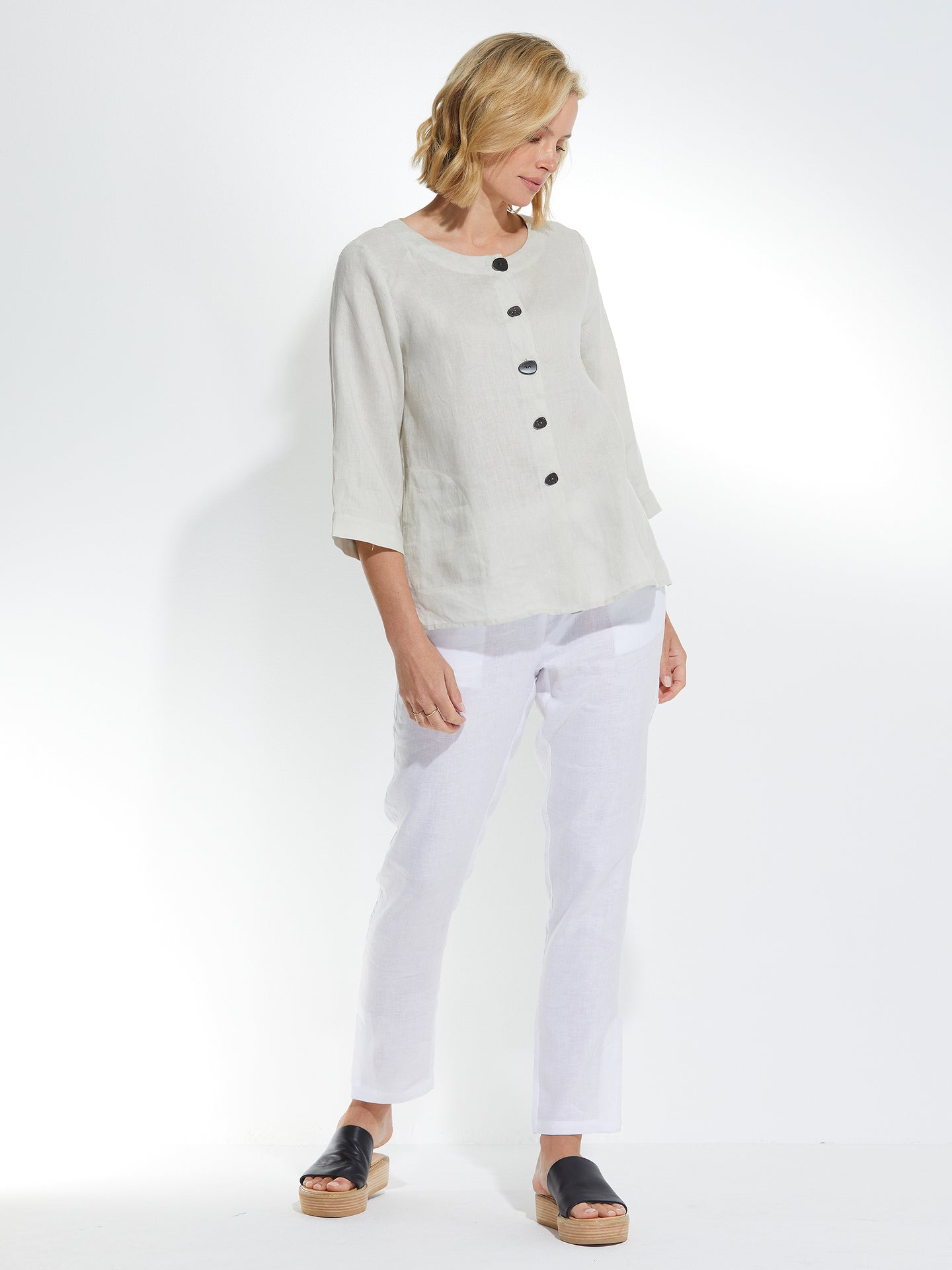 3/4 Linen Shirt - Stone