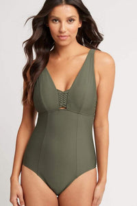 Bella D/Dd Cup One Piece With Macrame Detail | Khaki