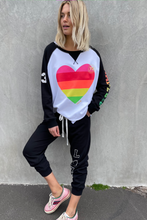 Load image into Gallery viewer, Hammill and Co Sporty Rainbow Heart Sweat - Black/White One Country Mouse Yamba