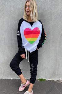 Hammill and Co Sporty Rainbow Heart Sweat - Black/White One Country Mouse Yamba