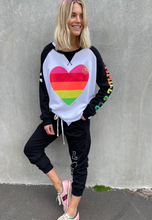 Load image into Gallery viewer, Hammill and Co Sporty Rainbow Heart Sweat - Black/White One Country Mouse Yamba