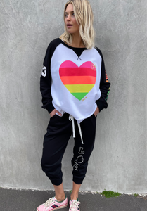 Hammill and Co Sporty Rainbow Heart Sweat - Black/White One Country Mouse Yamba
