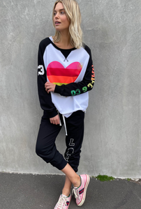 Hammill and Co Sporty Rainbow Heart Sweat - Black/White One Country Mouse Yamba
