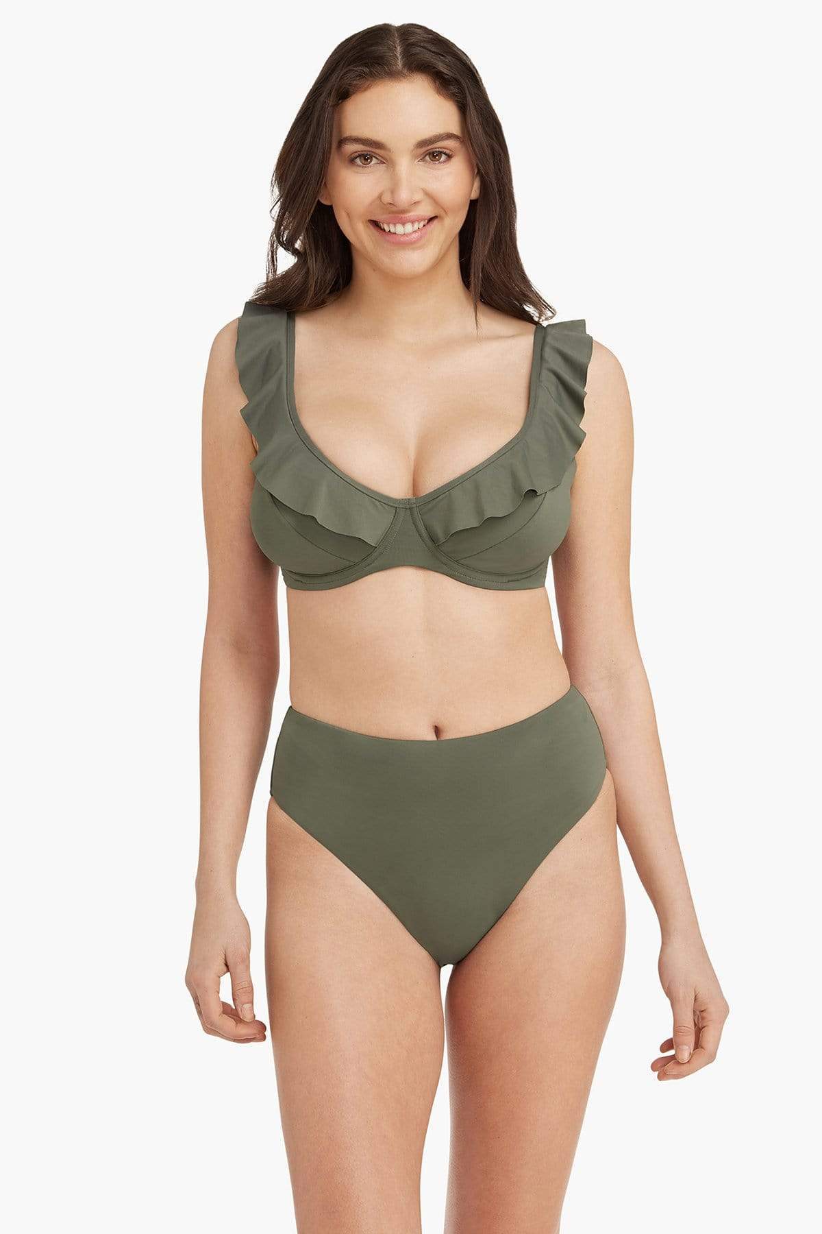 Essentials F Cup Frill Underwire Bra - Khaki