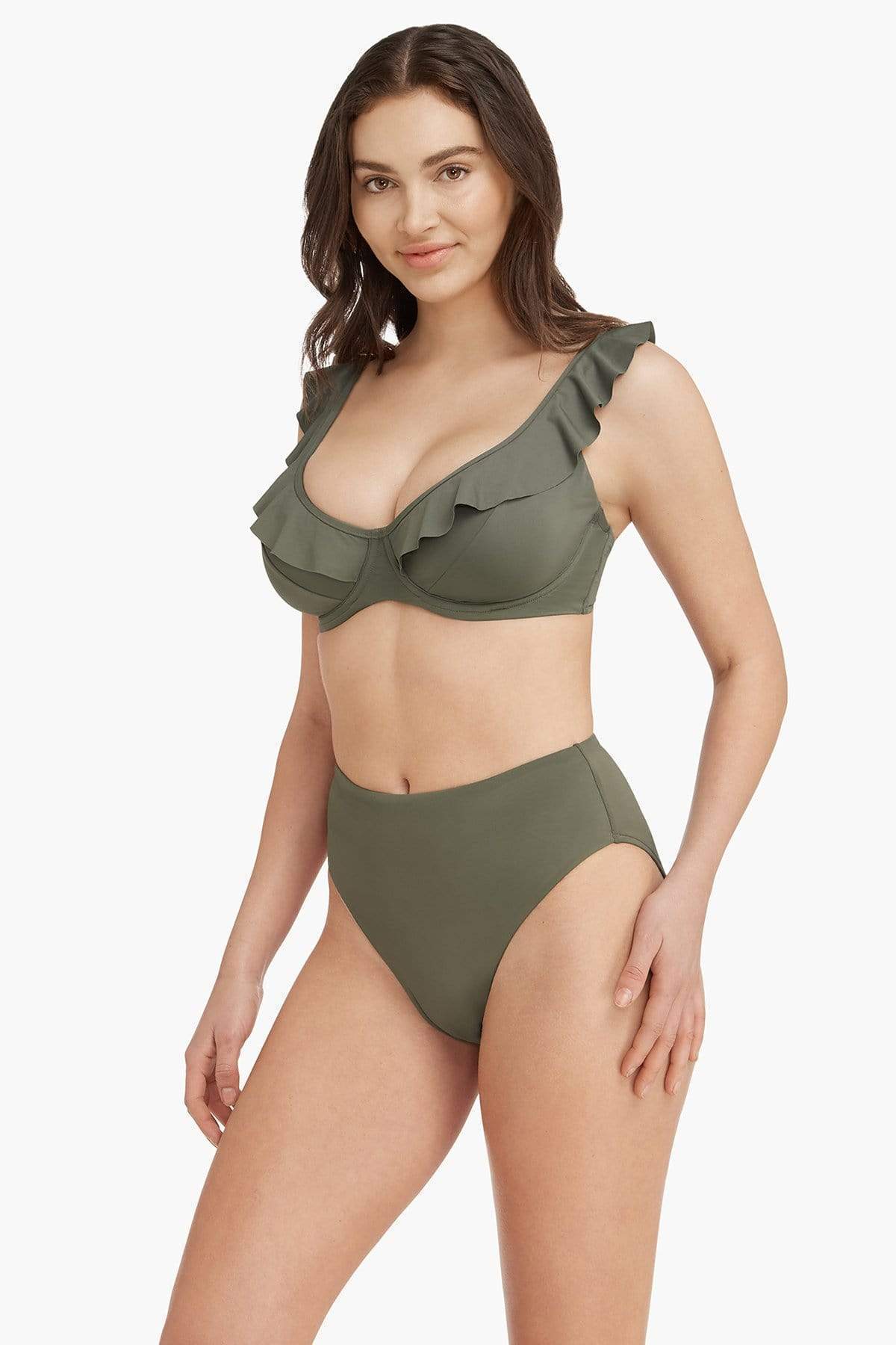 Essentials F Cup Frill Underwire Bra - Khaki