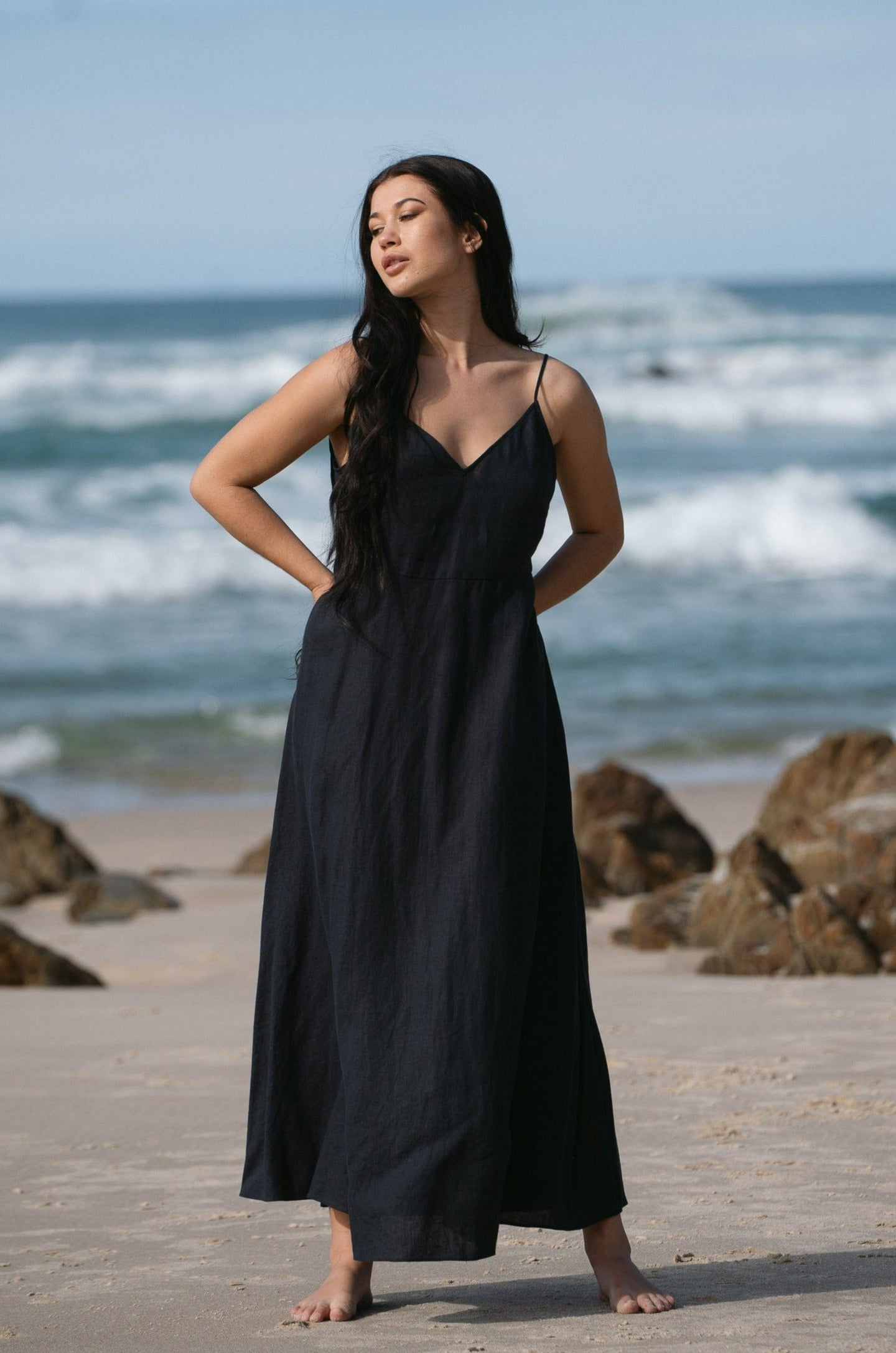 Zoe Linen Dress - Navy