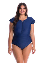 Load image into Gallery viewer, Frill Sleeve Zip Up One Piece | Navy